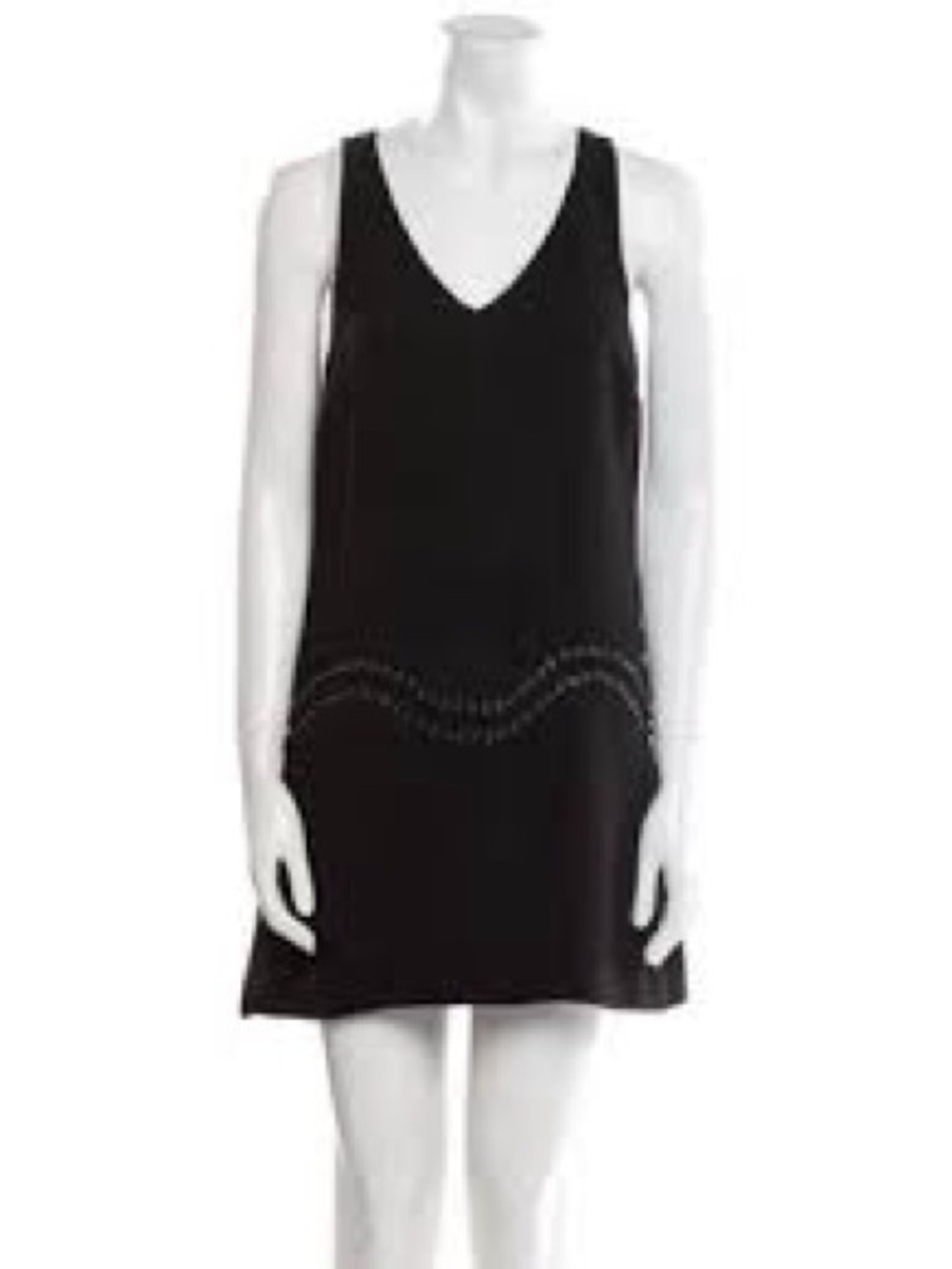 Ramy Brook Black V-Neck Sleeveless Shift Dress with Wavy Waist Detail